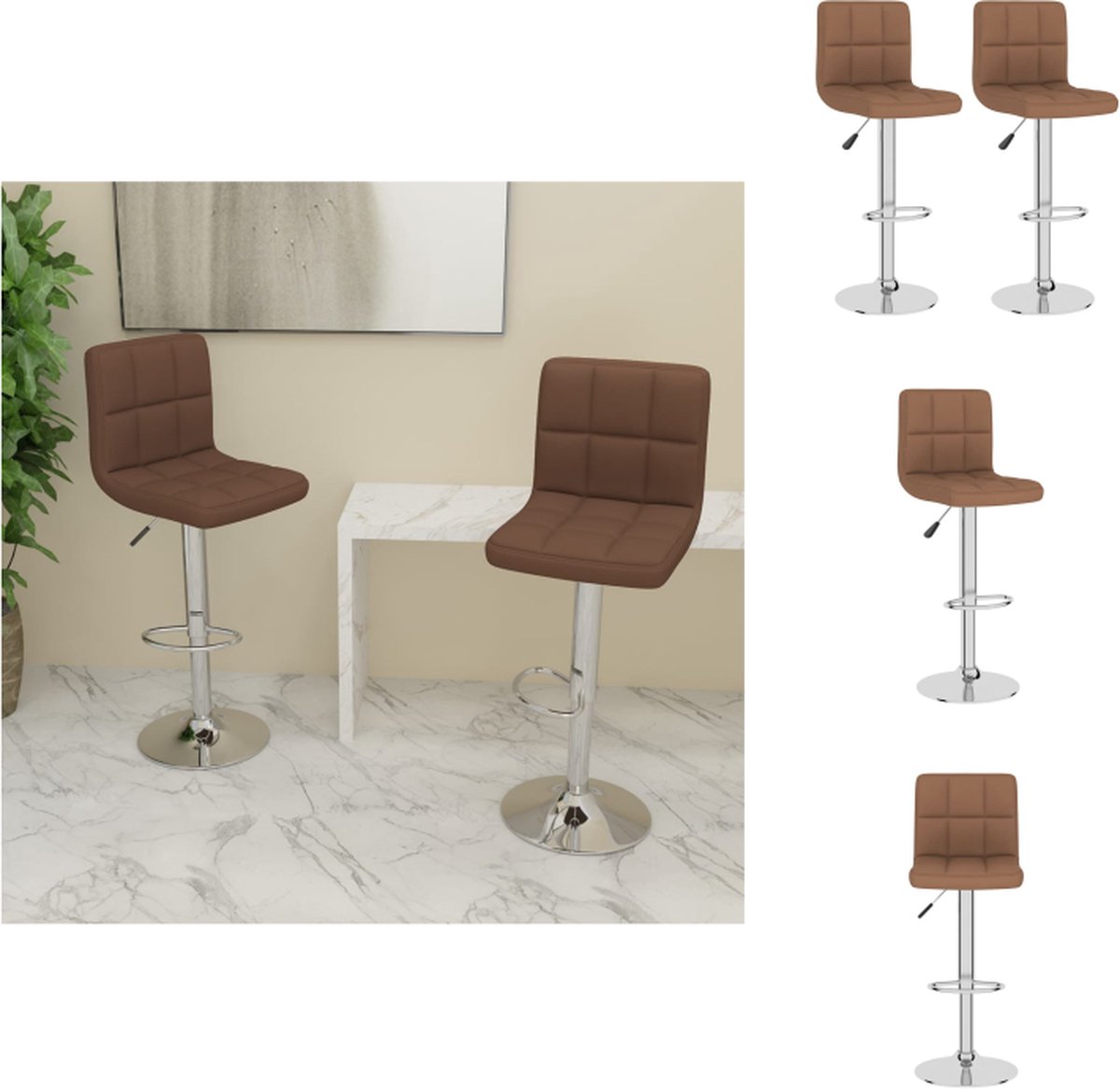 VidaXL Barkrukken Geniet Barstoelen Afmetingen- 40 x 47 x (90-111) cm Kleur- bruin Materiaal- stof (100% polyester) en verchroomd staal Barkruk