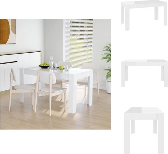 vidaXL Eettafel - Hoogglans wit - 140 x 74.5 x 76 cm - Stevig en stabiel - Tafel