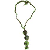Behave Lange ketting - groen - bruin - met grote kralen hanger - touw - 80 cm