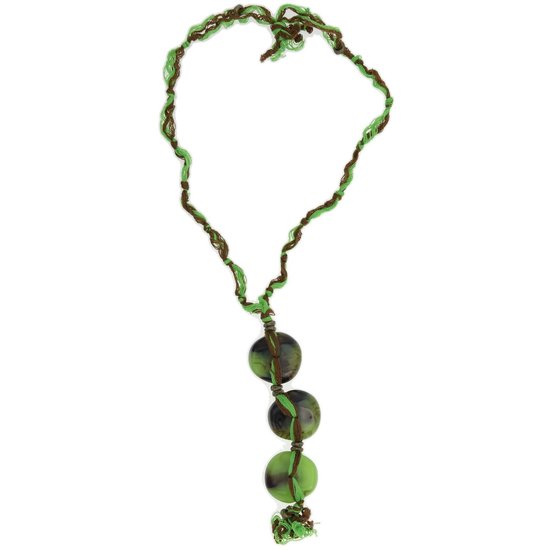 Behave - Lange ketting dames - Boho stijl - Groen bruin kralen - 80 cm