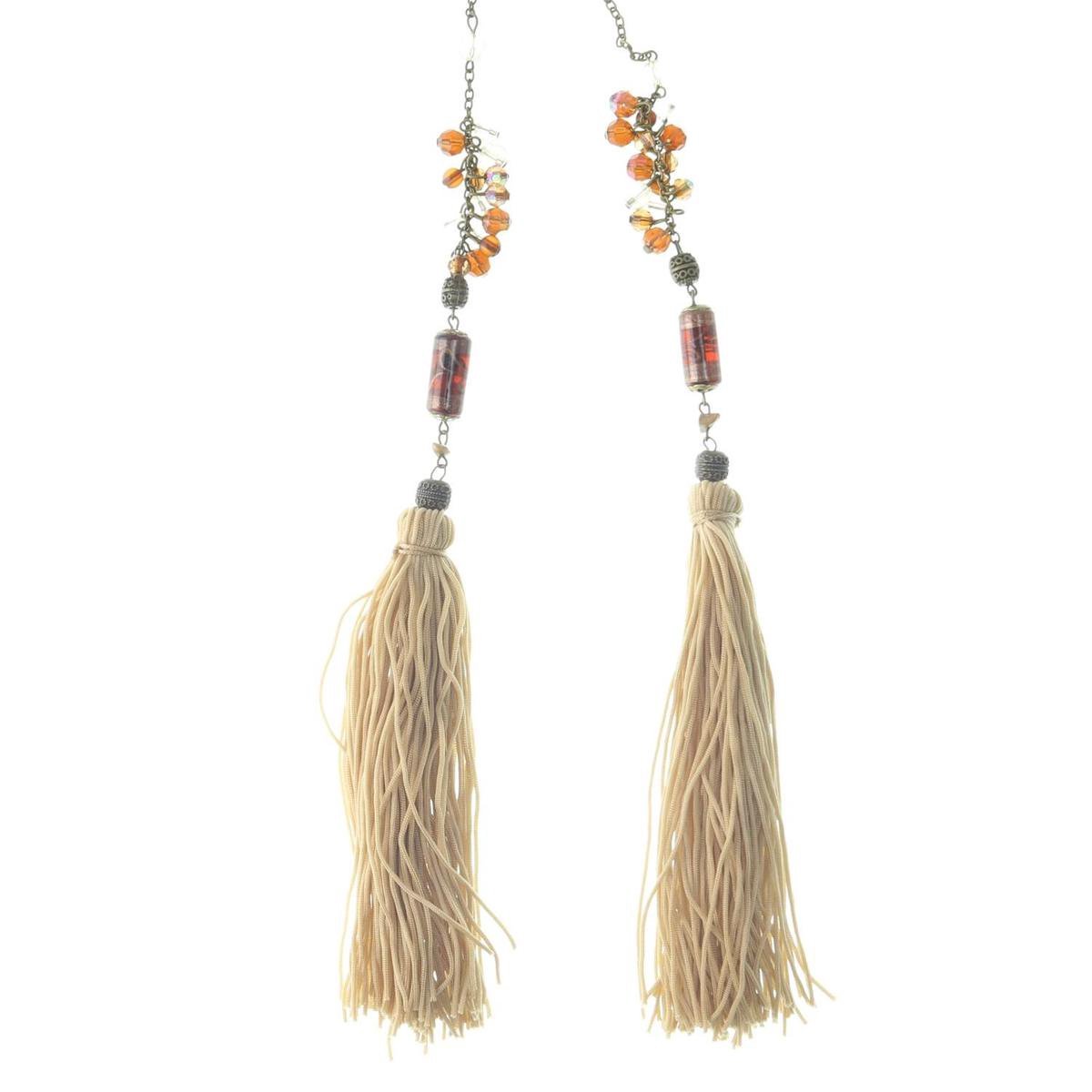 Behave - Wikkelketting bruin met kralen en kwasten - Boho stijl - 170 cm