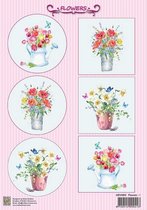NEVI093 Nellie Snellen - A4 Decoupage knipvel Flowers-1 - bloem bloemen in gieter, bloempot vaas