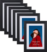 Fotolijst 10x15 cm set van 6, geschikt voor 10x15 foto's met passe-partout of 13x18 zonder passe-partout, voor muur en tafel, zwart