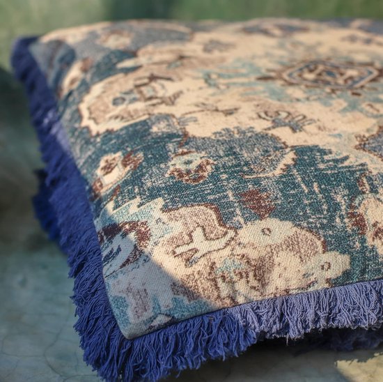Meditation Cushion Cover - 65 cm with Fringes - Square Printed Boho Chic Floor Cushion Cover Cotton van Deco Home — afbeelding 4
