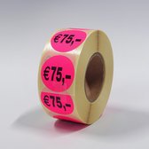 “€75" Prijs Stickers op rol 35mm roze - 1000ex.
