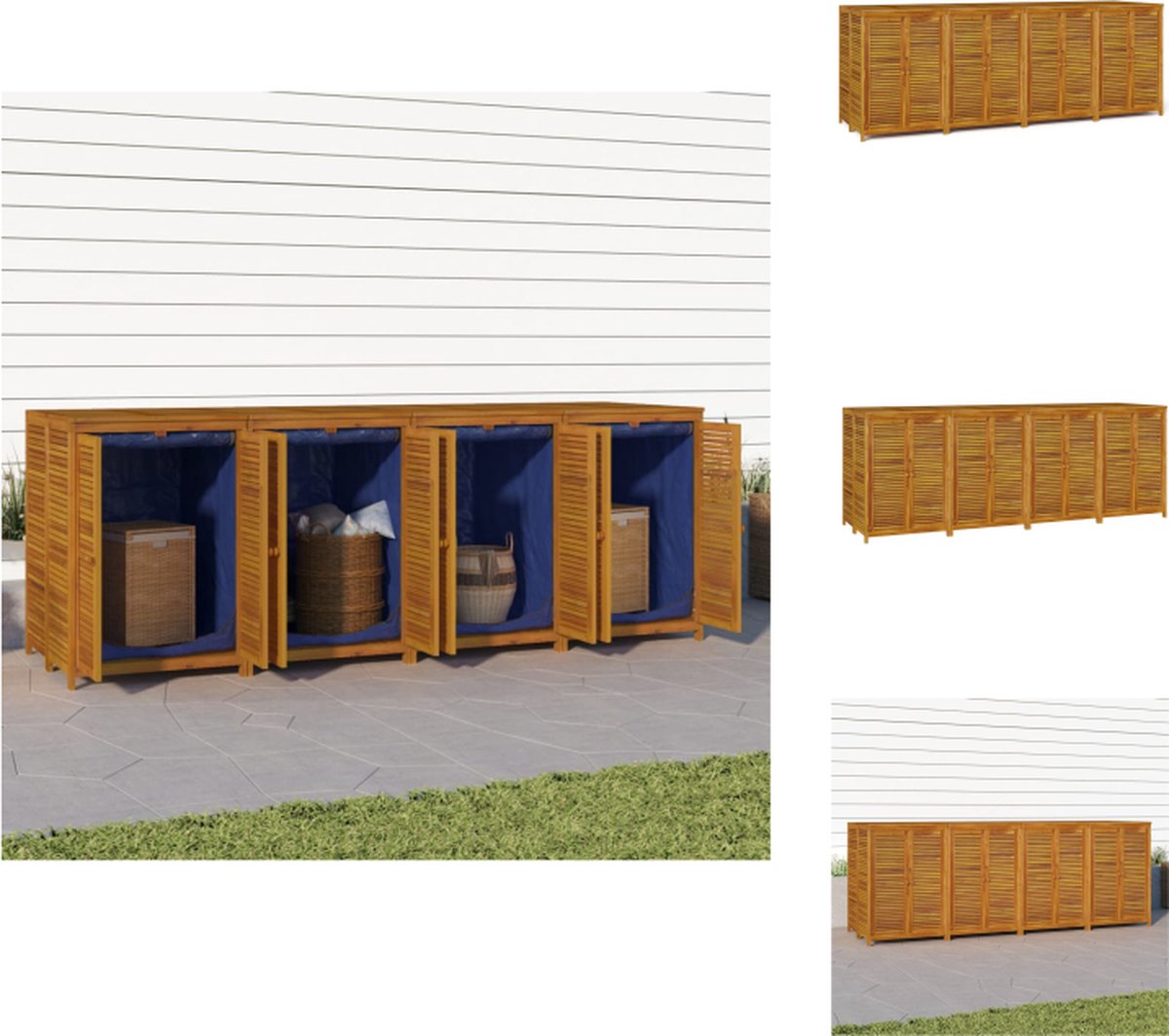 vidaXL Tuinbox Massief Acaciahout - 280 x 87 x 104 cm - Ruime opbergbox met waterbestendige binnenzakken - Opberger
