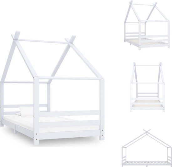 vidaXL Houten bedframe - Boomhut-stijl - 90 x 200 cm - Wit - Massief grenenhout - Bed