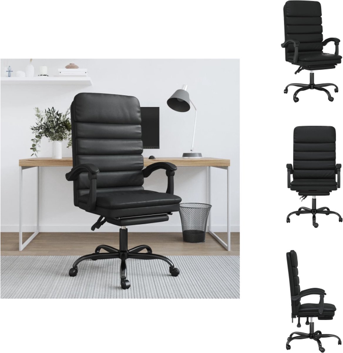 vidaXL Verstelbare Bureaustoel - Kunstleer - Massagefunctie - Zwart - 63 x 56 x (110.5-120) cm - Bureaustoel