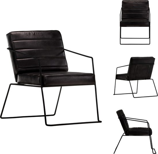 vidaXL Fauteuil Armstoel - 52x70x71cm - Zwart Echt Leer - Fauteuil