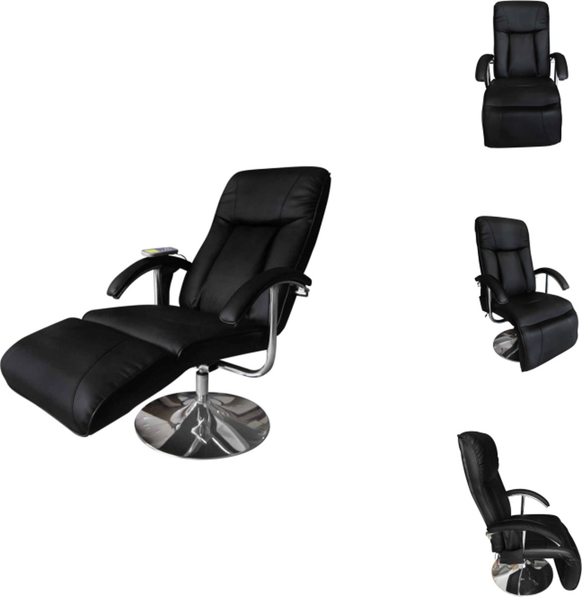 VidaXL Massagestoel Zwart kunstleer 137 x 68 x 104 (L x B x H) Verstelbaar Met verwarming Afstandsbediening inclusief 110 kg draagvermogen Fauteuil