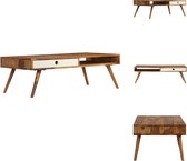 vidaXL Table basse en bois de Sesham - 110 x 50 x 35 cm - Avec 2 compartiments de rangement - Marron et blanc - Bois de Sesham Massief - Table