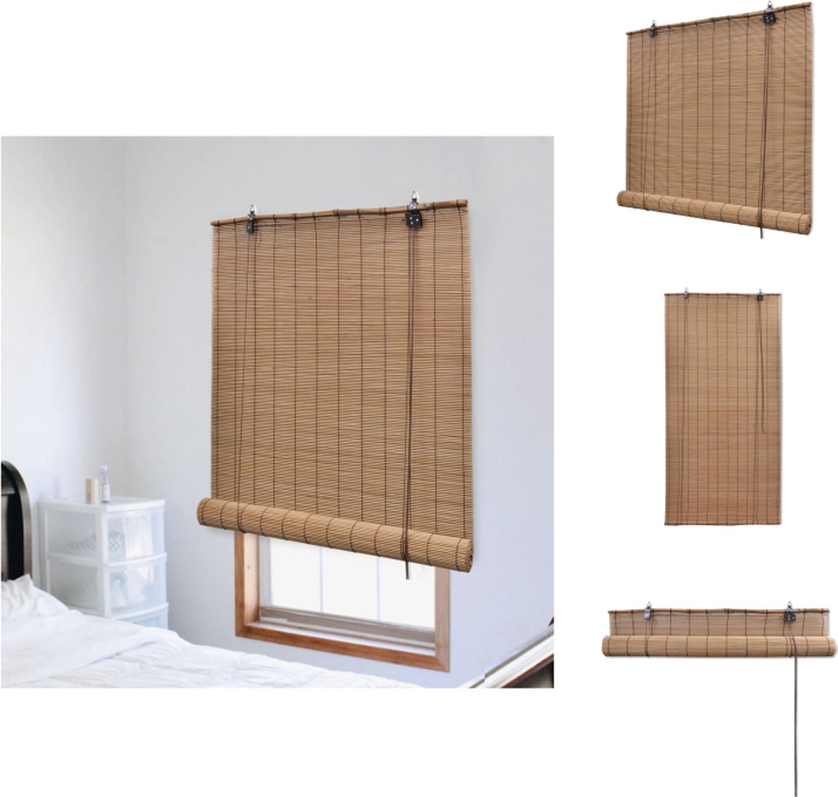 VidaXL Bamboe Rolgordijn 150 x 160 cm Privacy en lichtfilter Neutrale kleur Rolgordijn