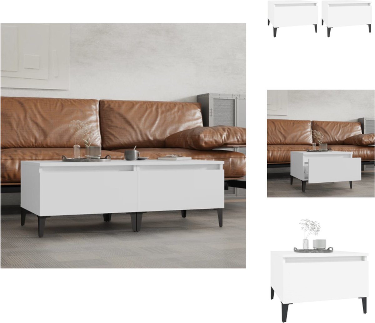 VidaXL Industriële Bijzettafels 50 x 46 x 35 cm Wit Bewerkt hout en metaal Tafel