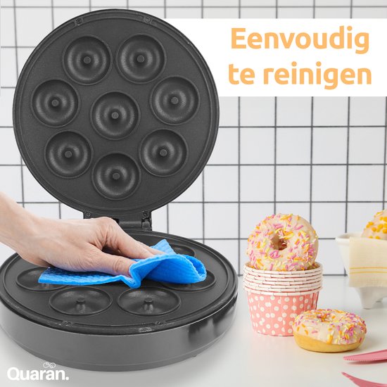 Quaran Donutmaker - 8 Donuts - Bakindicatielampje - Antiaanbaklaag - Handvat met goede grip - Mini donutmaker - Zwart van Quaran — afbeelding 5