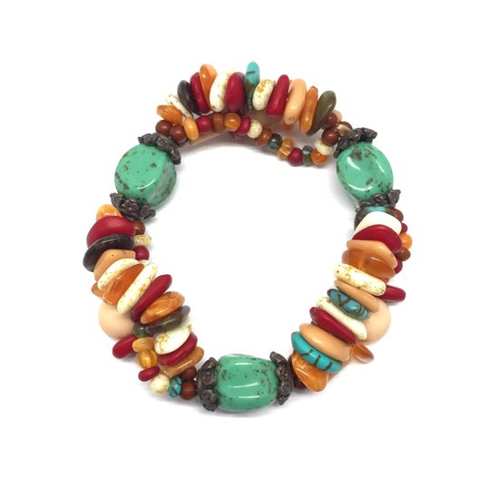 Bracelet Behave - bleu - vert - rouge - marron - beige - multi couleur - bracelet perles - femme - 15 cm