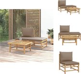 vidaXL Ensemble de jardin en Bamboe - Elegant - Durable - Confortable - Modulaire - 65x55x30 cm - 55x69x65 cm - 55x65 cm - kussen taupe - Manuel inclus - Banc de jardin