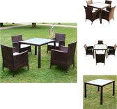 vidaXL Rattan Tuinmeubelset - Bruin - 9 delen (90x90x75cm tafel - 58x61x88cm stoel) - Tuinset