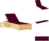 vidaXL Loungebed Grenenhout - Verstelbare Rugleuning - Inclusief Kussen en Tafel - 198x68x(28-75) cm - Wijnrood - Ligbed