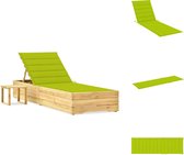 vidaXL Loungebed - Tuinmeubelen - 198x68x(28-75) cm - Rustiek design - Verstelbare rugleuning - Grenenhout - Heldergroen kussen - Ligbed