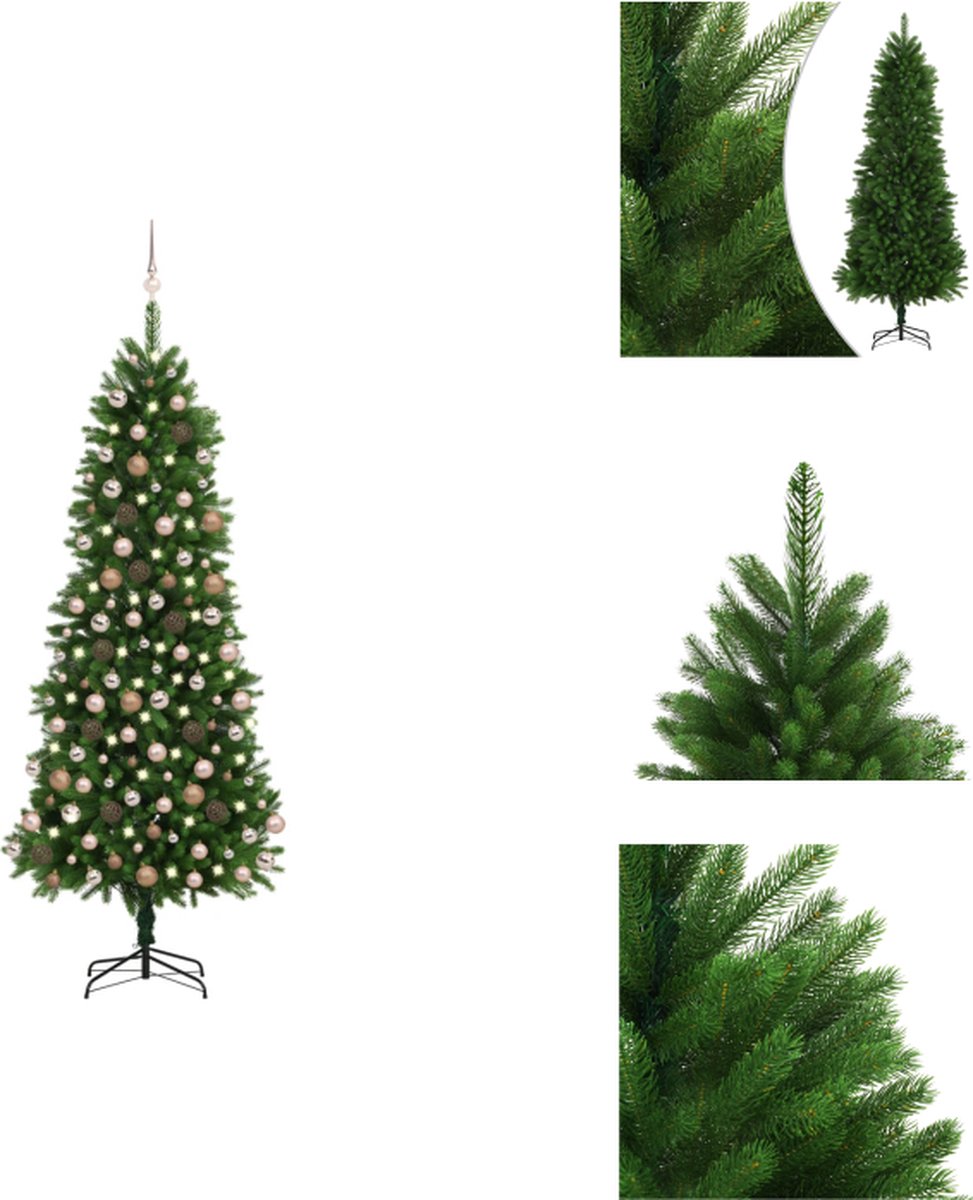 vidaXL Kunstkerstboom - Levensecht - 240 cm - Met LED-verlichting - Groen - Decoratieve kerstboom