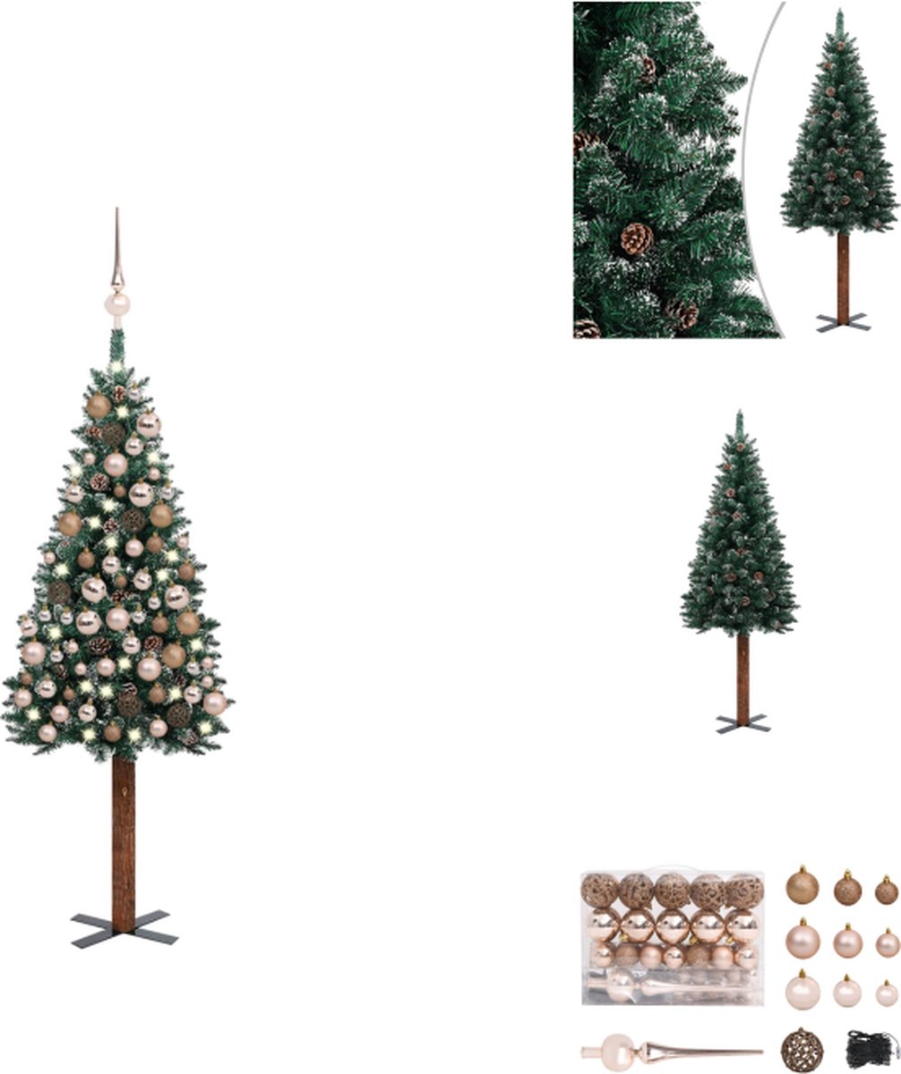 vidaXL Kerstboom 150 cm - Naaldtakken - dennenappels en LED-verlichting - Groen - PVC - grenenhout - gepoedercoat staal - USB-aansluiting - Decoratieve kerstboom