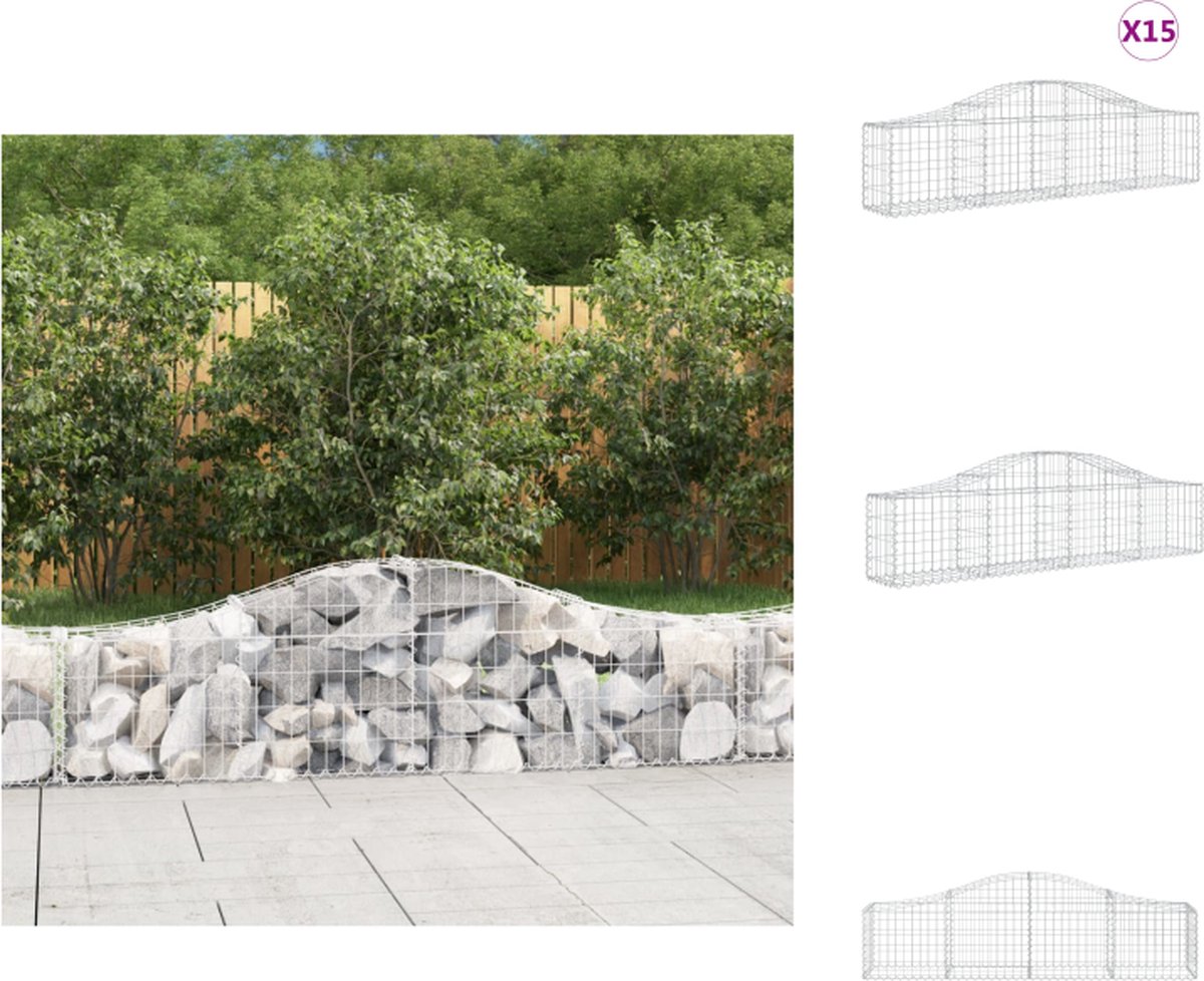 VidaXL Schanskorven Decoratieve Tuinbarrière 200x30x40 60cm Roestbestendig Gegalvaniseerd IJzer Stenen Vullen Inclusief Montagehandleiding 15 stuks Bloempot