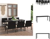 vidaXL Tuinset - Rattan - Zwart - 180x70x73 cm - Poly rattan - gepoedercoat staal - Inclusief 6 stoelen en kussens - Tuinset