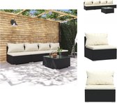 vidaXL tuinset Elegance - poly rattan - modulair design - waterbestendig - stevig frame - comfortabele kussens - zwart en crème - afmetingen tafel- 60x60x30cm - afmetingen middenbank- 70x70x60.5cm - Tuinset
