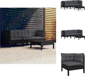 vidaXL loungeset hoek- middenbank - voetenbank/tafel - 63.5x63.5x62.5 cm - zwart - massief grenenhout - Tuinset