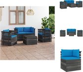vidaXL Pallet Lounge Set - Armstoel Hoekbank Tafel - 70x65x71.5 cm - Massief grenenhouten en polyester bekleding - Lichtblauwe kussens - Montage vereist - Tuinset