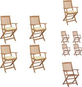 vidaXL Inklapbare stoelen Massief acaciahout - 54 x 57 x 91 cm - Crèmewit kussen - Tuinstoel