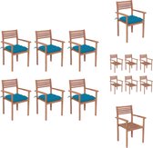 vidaXL Tuinstoelen set - Teakhout - Stapelbaar - Lichtblauwe kussens - 6 stoelen - kussens - Tuinstoel