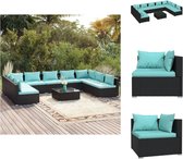 vidaXL Poly Rattan Tuinset - Modulair Design - Waterbestendig - Stevig Frame - Comfortabele Kussens - Zwart/Waterblauw - 70x70x60.5cm - Montage vereist - 2 Hoekbanken - 7 Middenbanken - 1 Tafel - Tuinset