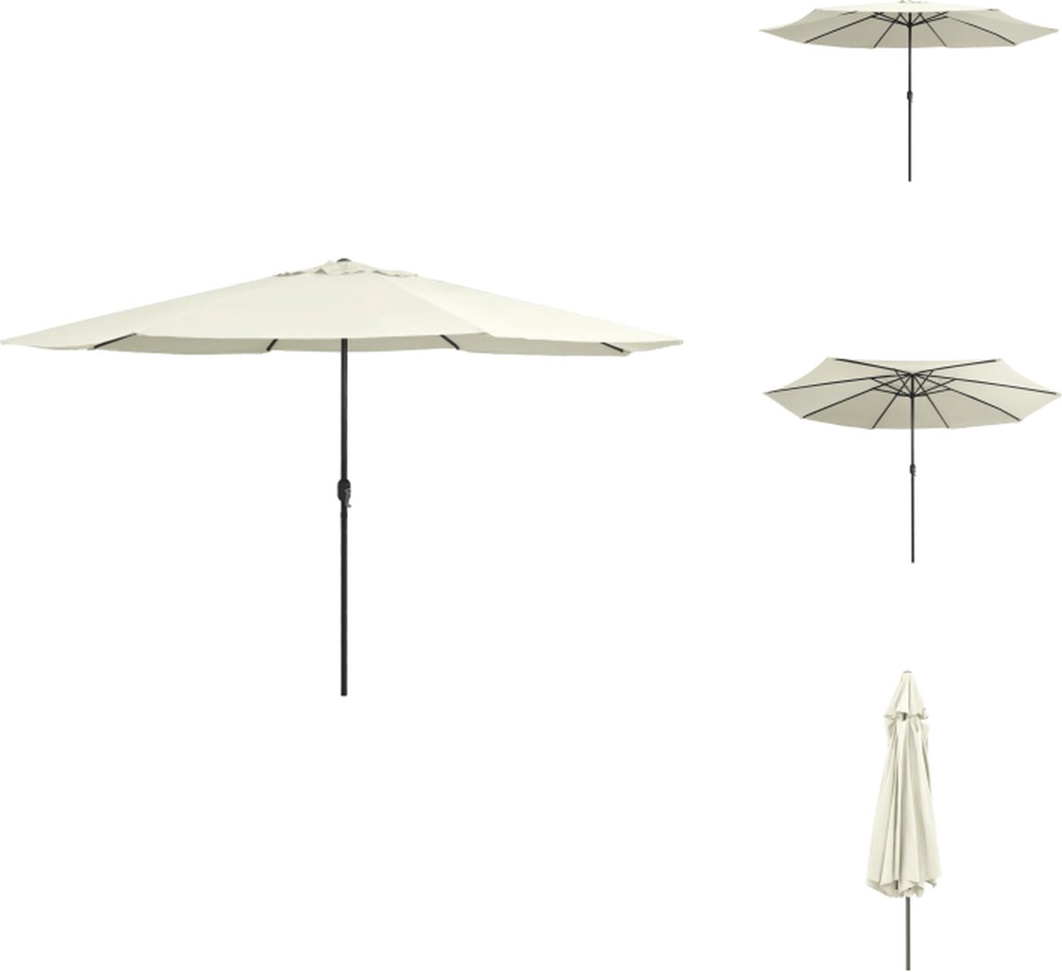 vidaXL - Parasol - met - metalen - paal - 390 - cm - zandwit