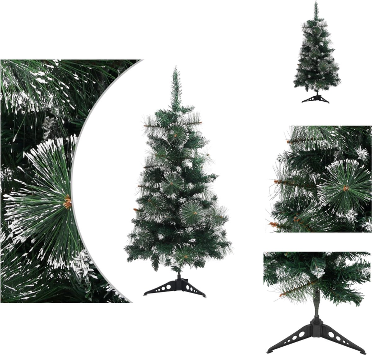 vidaXL Kerstboom Kunststof - 90 cm - PVC takken - Sneeuweffect - Stabiele basis - Herbruikbaar - Groen en wit - Decoratieve kerstboom