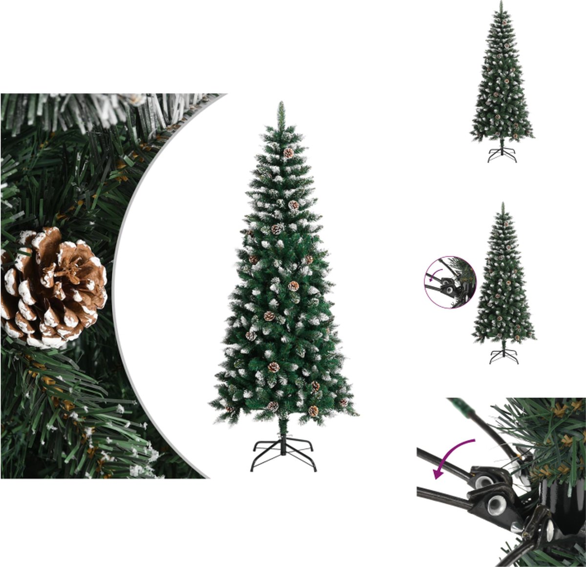 vidaXL Kunstkerstboom - 180cm - Groen - PVC en staal - Scharnierconstructie - Decoratieve kerstboom
