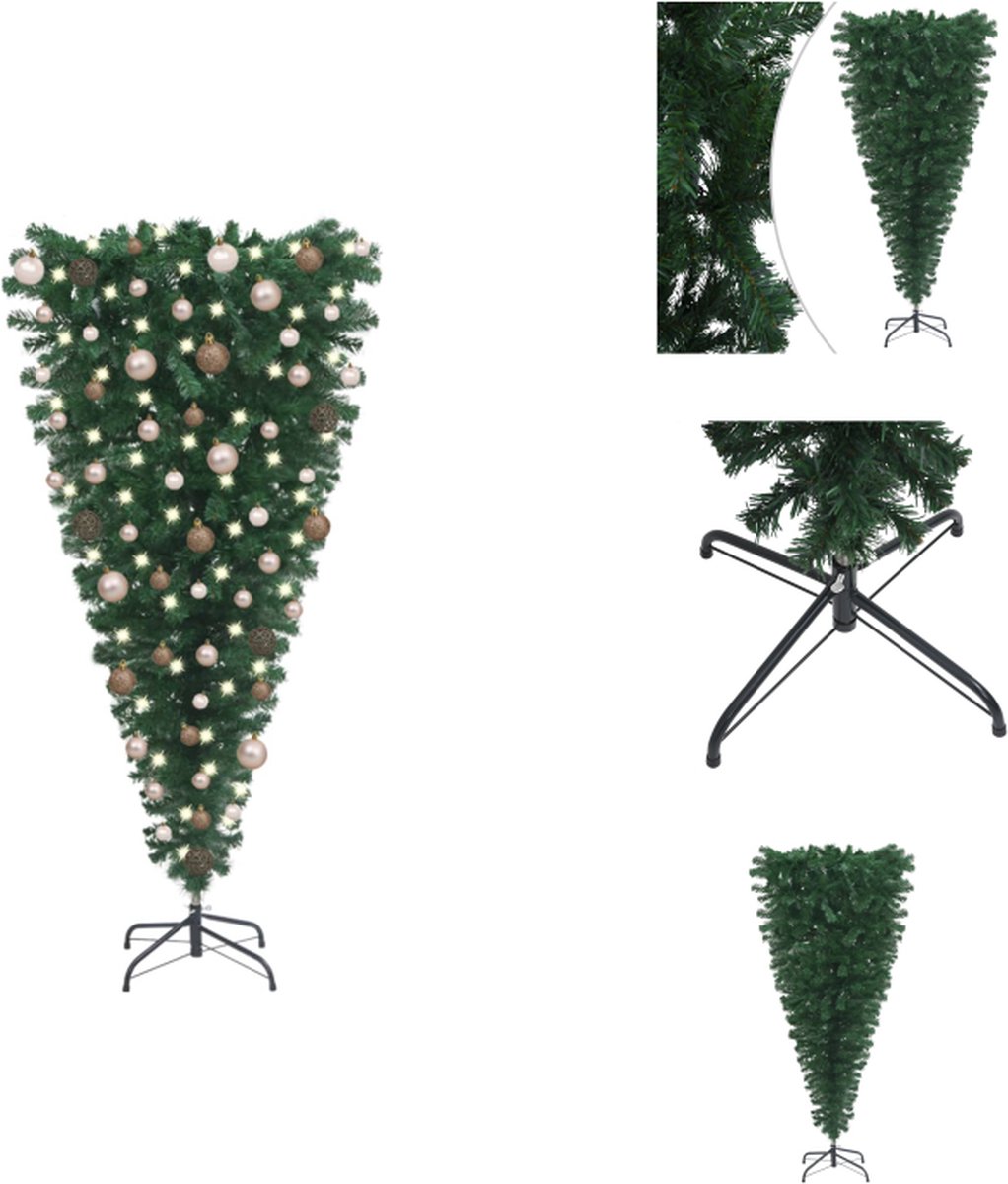 vidaXL Omgekeerde Kerstboom - PVC - Verstelbare takken - Stalen standaard - LED-verlichting - 150 cm - Decoratieve kerstboom