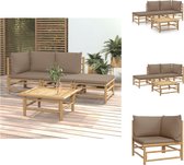 vidaXL Ensemble de jardin en Bamboe - Canapé d'angle + Canapé central + Repose-pieds + Table - Coussins taupe - 150x150 cm - Ensemble de jardin