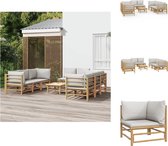 vidaXL Bamboe Tuinset - Lounge set - 4x Middenbank - 4x Hoekbank - 1x Tafel - Lichtgrijs Kussen - Modulair Ontwerp - Duurzaam Materiaal - Tuinset