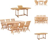 vidaXL Massief Teakhouten Tuinset - Verlengbare ovale tafel - 6 klapstoelen - Tuinset