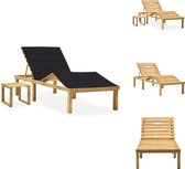 vidaXL Lit de jardin transat de soleil - Bois - Dossier réglable - Avec table et kussen - 200 x 70 cm - Zwart - Chaise longue