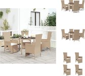 vidaXL tuinset Beige - 4 verstelbare tuinstoelen - PE-rattan - Staal - Acaciahout - Gehard glas - 90x90x75cm - Tuinstoel