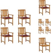 vidaXL Houten Buitenstoelen - Tuinstoelen - Massief Acaciahout - Wijnrode Kussens - 61 x 57 x 92 cm - Montage vereist - Tuinstoel