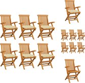 vidaXL Tuinstoelenset - Teakhout - 6 stoelen - 55 x 60 x 89 cm - Inklapbaar - Tuinstoel