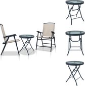 vidaXL Bistroset - 3-delig - crème/zwart - Textileen/Staal/Glas - 62x59x93 cm (stoel) - 40x46 cm (tafel) - Tuinset