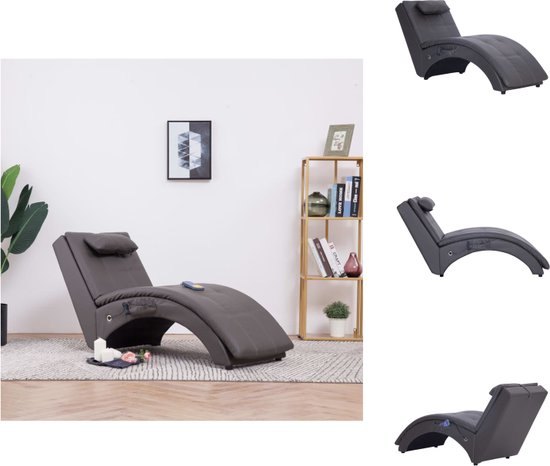 vidaXL Chaise Longue - Grijs - 145 x 54 x 72 cm - Massage + Verwarming - Afstandsbediening - Chaise longue