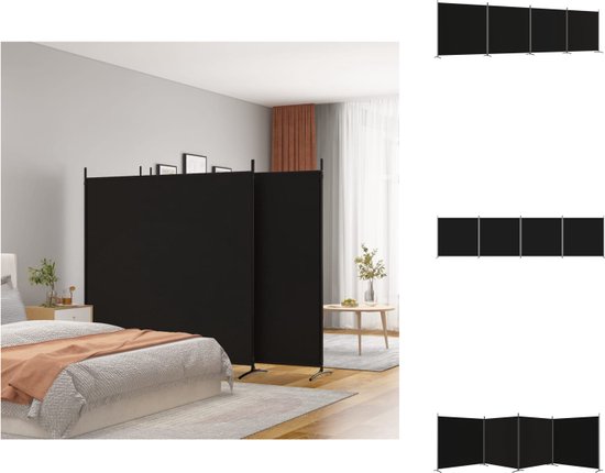vidaXL Kamerscherm - 4 Panelen - Polyester Stof - Zwart - 698 x 180 cm - Inklapbaar - Kamerscherm