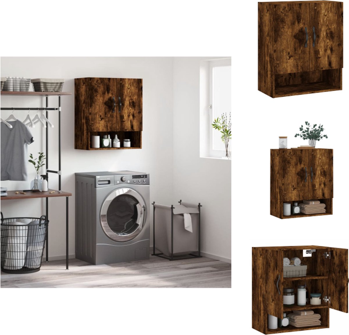 VidaXL Wandkast Smoked Oak Bewerkt Hout 60 x 31 x 70 cm Duurzaam en Ruimtebesparend Kast