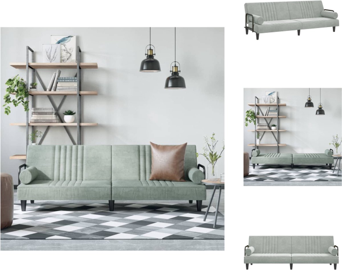 VidaXL Slaapbank Fluweel Verstelbare rugleuning Comfortabel Praktische rolkussens Stabiel frame Lichtgrijs 205 x 89 x 70 cm Bank