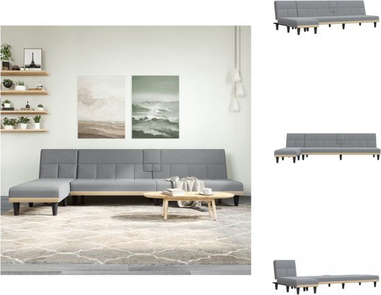 vidaXL Slaapbank Lounge - 255x140x70cm - Lichtgrijs - Met Inklapbare Theetafel - Bank